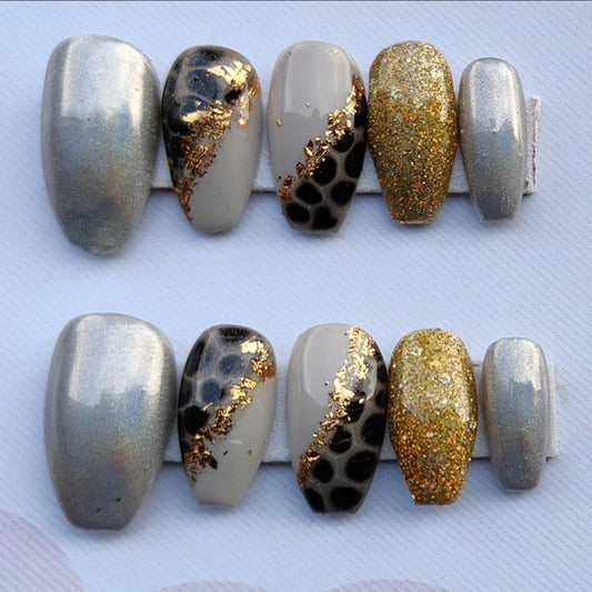 Gold and Chrome Press on nails